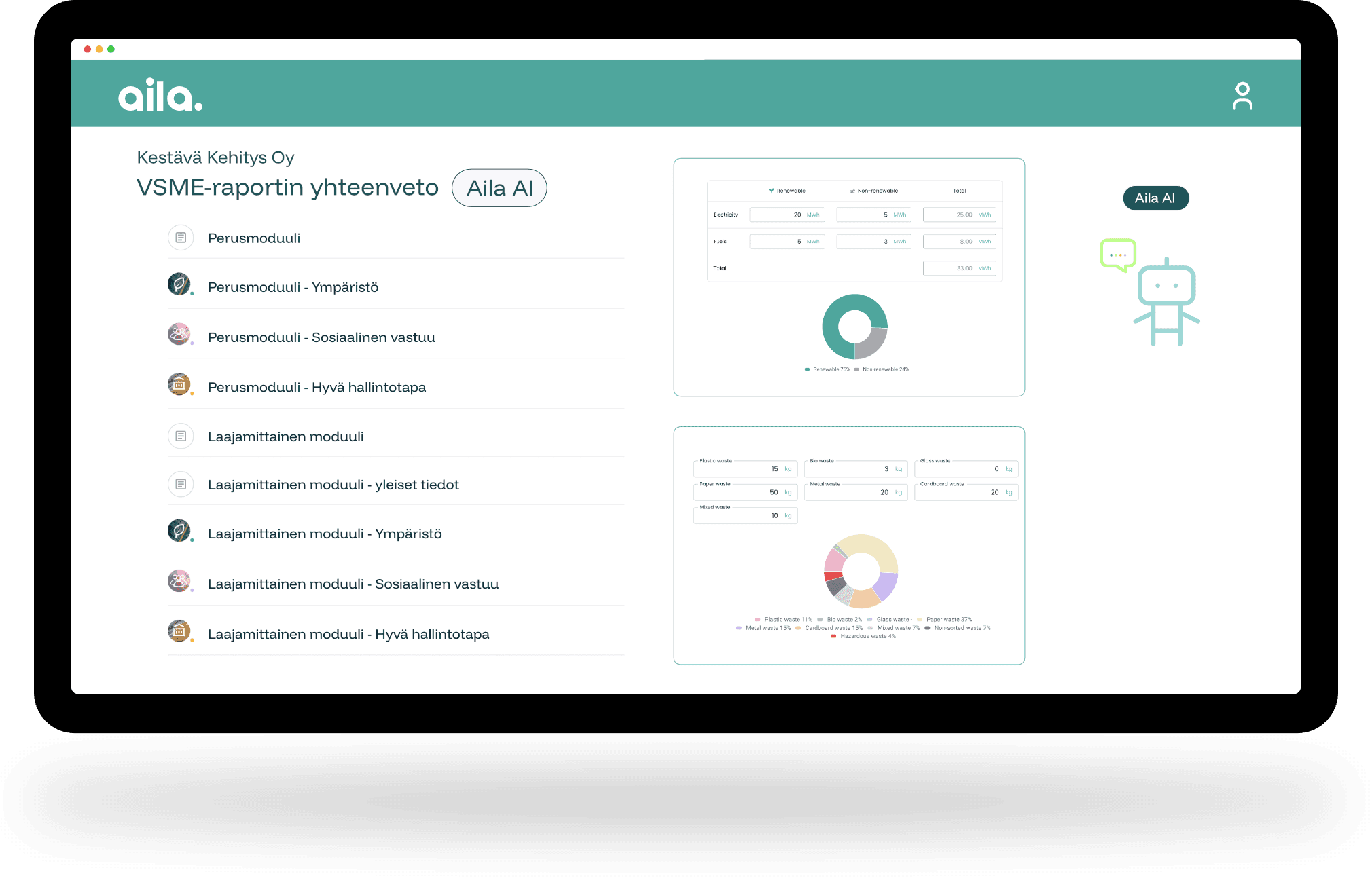 Aila web app screenshots